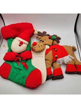 Lot of Vintage Christmas Decor Puffy Nylon Parachute Material - Santa & Reindeer
